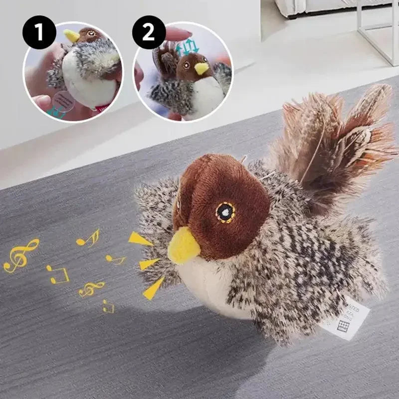 Interactive Cat Sound Toy – Animal Plush with Feathers