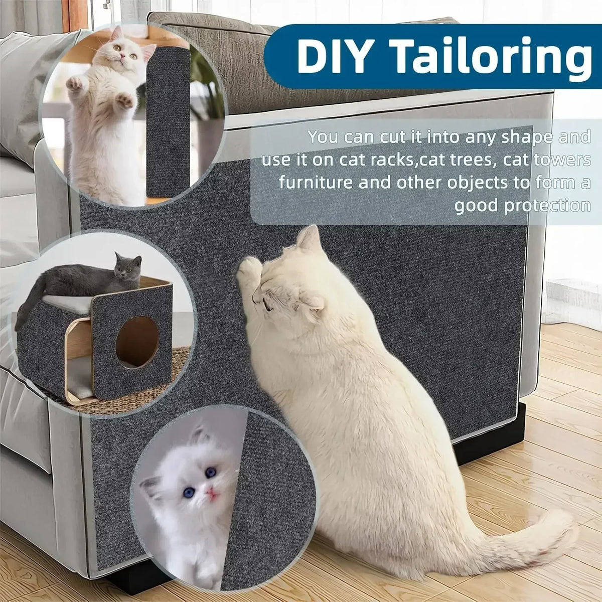 Trimmable Cat Scratching Carpet – Self-Adhesive Furniture Protector