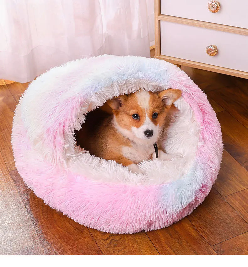 2-in-1 Cozy Plush Cat Bed – Warm Hooded Nest
